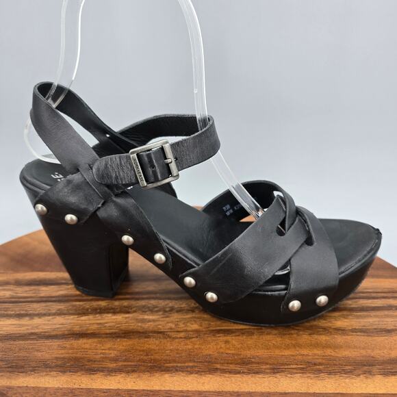 Kork-Ease Deborah Sandals Womens 7 M Black Leather Studded Platform High Heel - Picture 1 of 8